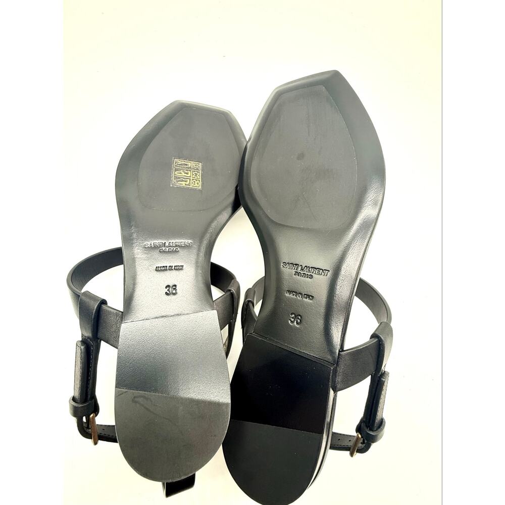 Saint Laurent Cassandra black leather flat sandal SZ: 36 - Picture 6 of 10